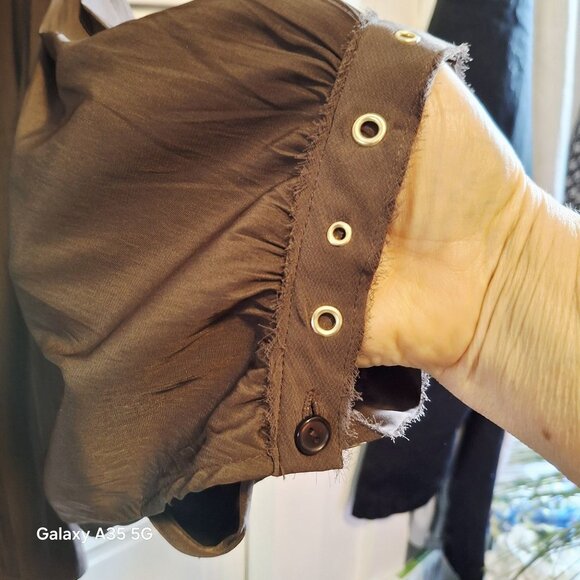 Chico Espresso Batwing Button-Detail Oversized Blouse W/ Grommet Accents & Ruche - Picture 3 of 10